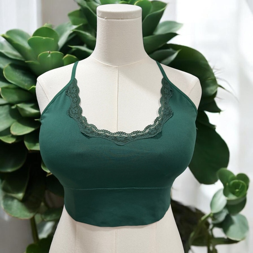 Abound Lace Trim Green Crop Top‎ XXL Stretch Bralette Y2K Trendy Summer Festival